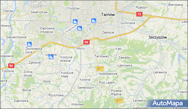 mapa Tarnowiec gmina Tarnów, Tarnowiec gmina Tarnów na mapie Targeo