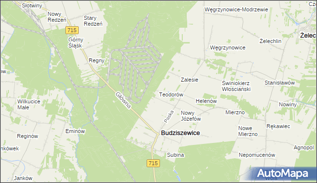 mapa Teodorów gmina Budziszewice, Teodorów gmina Budziszewice na mapie Targeo