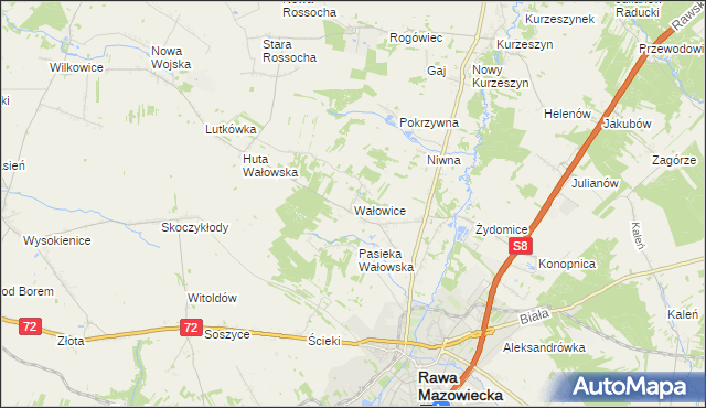 mapa Wałowice gmina Rawa Mazowiecka, Wałowice gmina Rawa Mazowiecka na mapie Targeo
