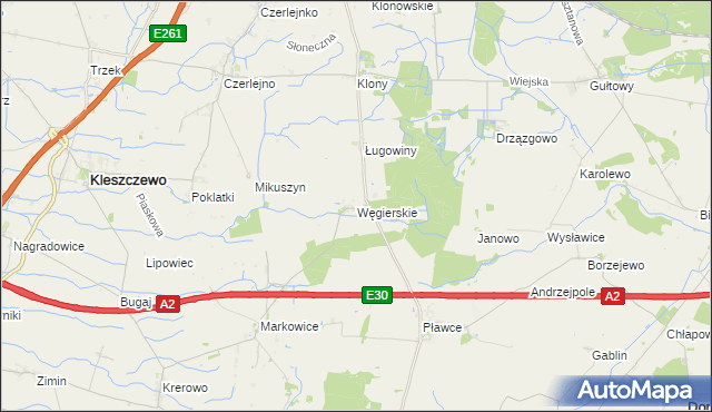 mapa Węgierskie gmina Kostrzyn, Węgierskie gmina Kostrzyn na mapie Targeo