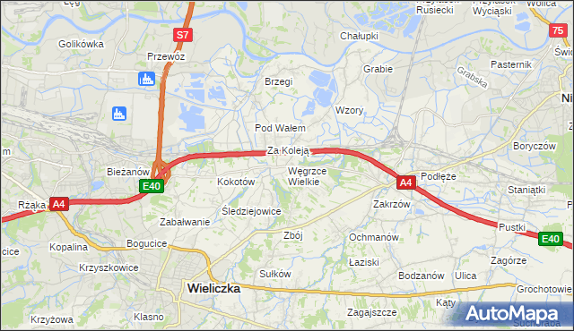 mapa Węgrzce Wielkie, Węgrzce Wielkie na mapie Targeo