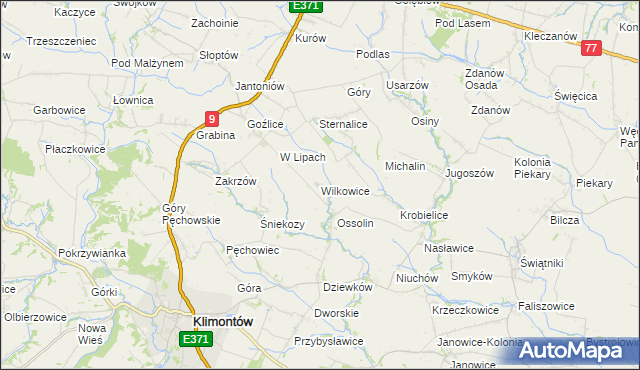 mapa Wilkowice gmina Klimontów, Wilkowice gmina Klimontów na mapie Targeo