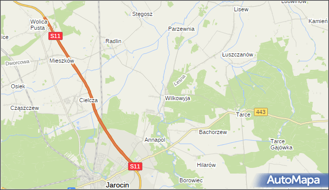 mapa Wilkowyja gmina Jarocin, Wilkowyja gmina Jarocin na mapie Targeo