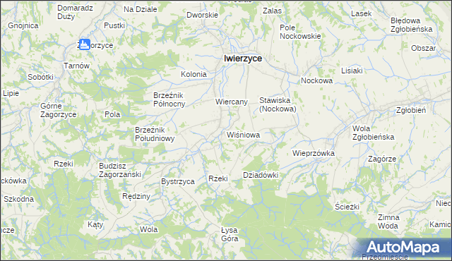 mapa Wiśniowa gmina Iwierzyce, Wiśniowa gmina Iwierzyce na mapie Targeo