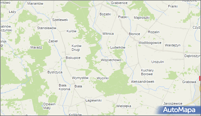 mapa Wojciechowo gmina Rzgów, Wojciechowo gmina Rzgów na mapie Targeo