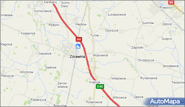 mapa Wojkowice gmina Żórawina, Wojkowice gmina Żórawina na mapie Targeo