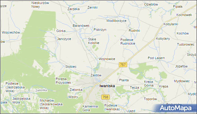 mapa Wojnowice gmina Iwaniska, Wojnowice gmina Iwaniska na mapie Targeo