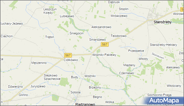 mapa Woźniki-Paklewy, Woźniki-Paklewy na mapie Targeo