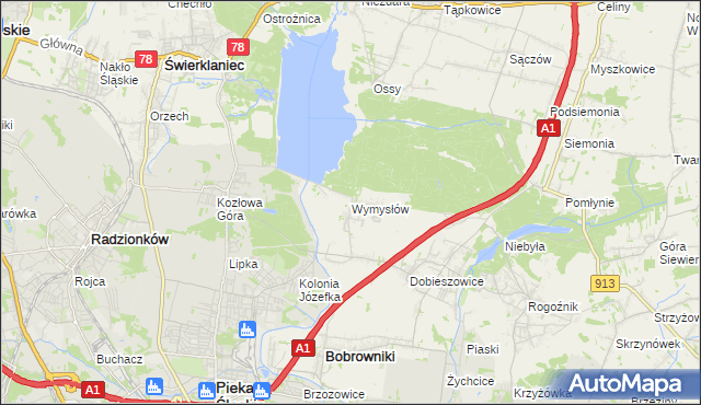 mapa Wymysłów gmina Bobrowniki, Wymysłów gmina Bobrowniki na mapie Targeo