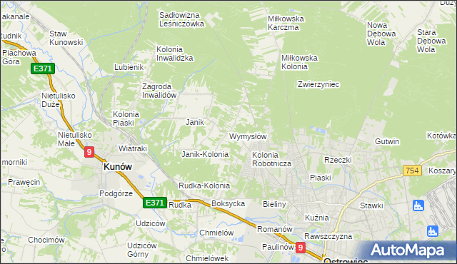 mapa Wymysłów gmina Kunów, Wymysłów gmina Kunów na mapie Targeo