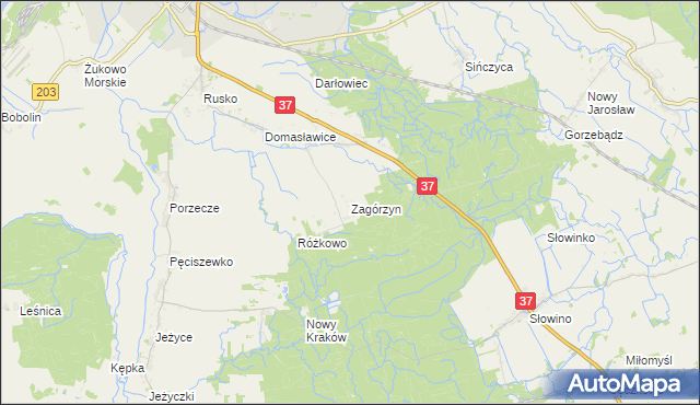 mapa Zagórzyn gmina Darłowo, Zagórzyn gmina Darłowo na mapie Targeo