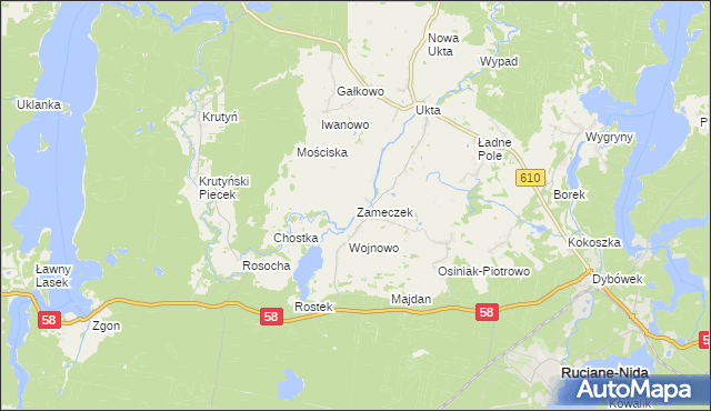 mapa Zameczek gmina Ruciane-Nida, Zameczek gmina Ruciane-Nida na mapie Targeo