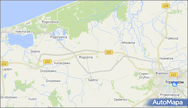 mapa Zapolice gmina Trzebiatów, Zapolice gmina Trzebiatów na mapie Targeo