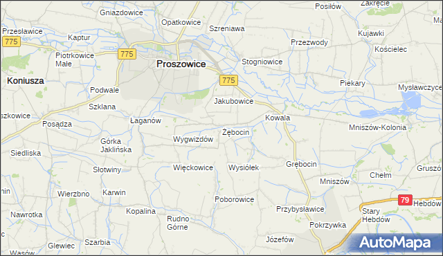 mapa Żębocin, Żębocin na mapie Targeo