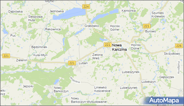mapa Zielona Wieś gmina Nowa Karczma, Zielona Wieś gmina Nowa Karczma na mapie Targeo