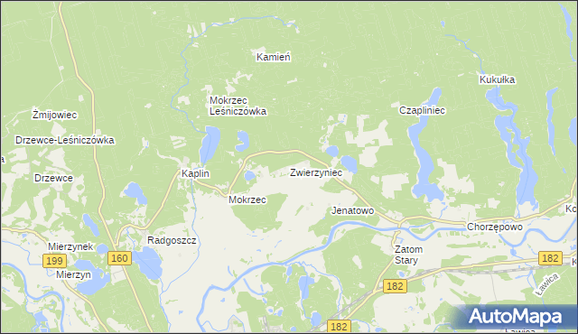 mapa Zwierzyniec gmina Międzychód, Zwierzyniec gmina Międzychód na mapie Targeo
