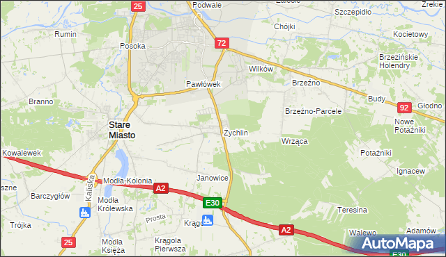 mapa Żychlin gmina Stare Miasto, Żychlin gmina Stare Miasto na mapie Targeo