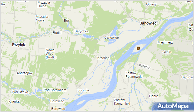 mapa Brześce gmina Janowiec, Brześce gmina Janowiec na mapie Targeo