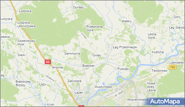 mapa Gnaty gmina Lelis, Gnaty gmina Lelis na mapie Targeo