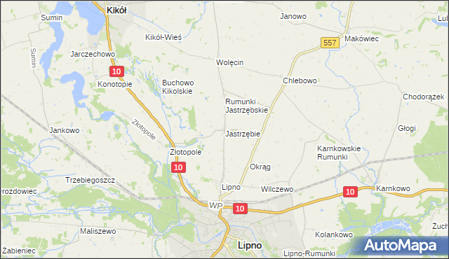 mapa Jastrzębie gmina Lipno, Jastrzębie gmina Lipno na mapie Targeo