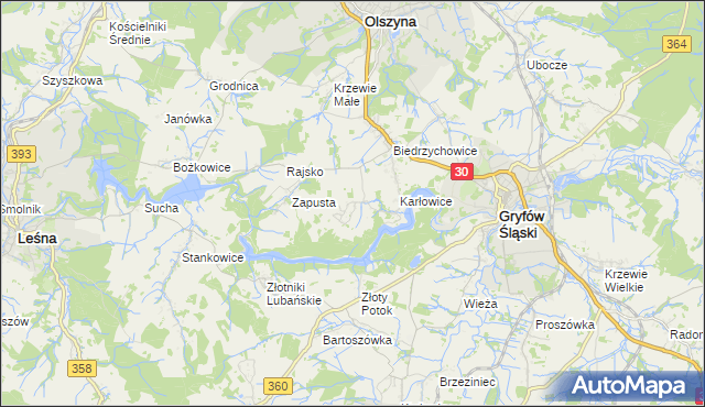 mapa Kałużna gmina Olszyna, Kałużna gmina Olszyna na mapie Targeo