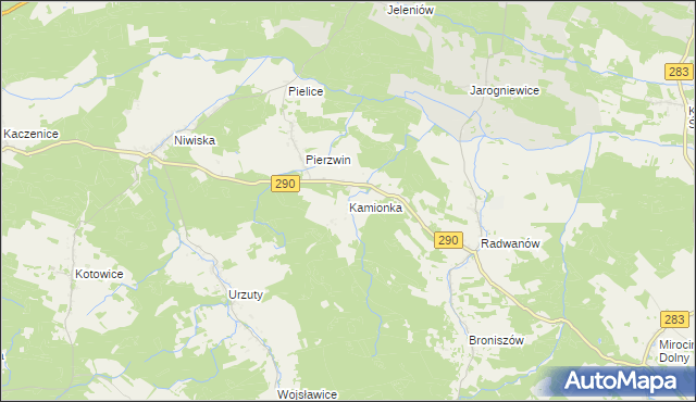 mapa Kamionka gmina Nowogród Bobrzański, Kamionka gmina Nowogród Bobrzański na mapie Targeo