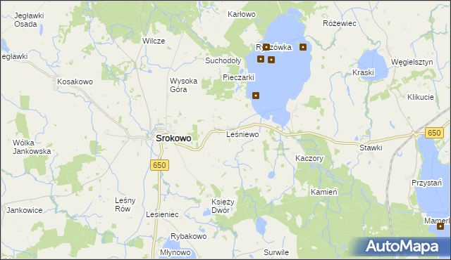 mapa Leśniewo gmina Srokowo, Leśniewo gmina Srokowo na mapie Targeo