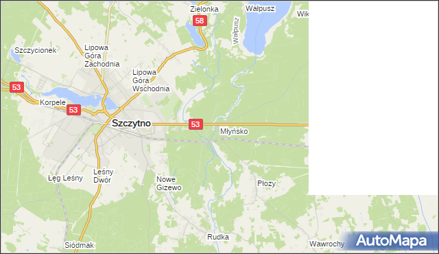 mapa Młyńsko gmina Szczytno, Młyńsko gmina Szczytno na mapie Targeo