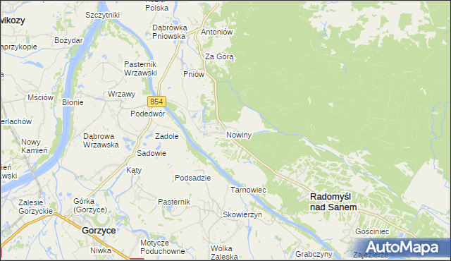 mapa Nowiny gmina Radomyśl nad Sanem, Nowiny gmina Radomyśl nad Sanem na mapie Targeo