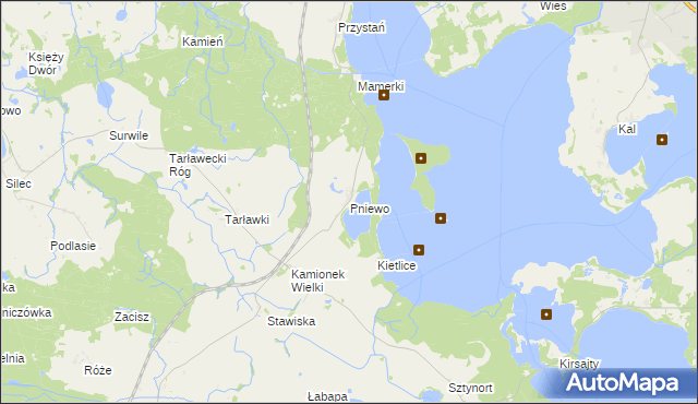 mapa Pniewo gmina Węgorzewo, Pniewo gmina Węgorzewo na mapie Targeo