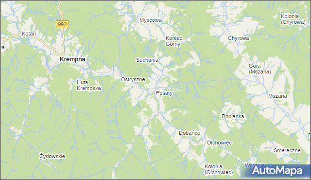 mapa Polany gmina Krempna, Polany gmina Krempna na mapie Targeo