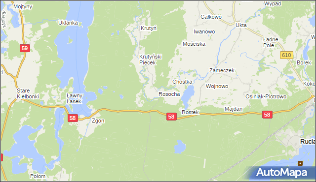 mapa Rosocha gmina Piecki, Rosocha gmina Piecki na mapie Targeo