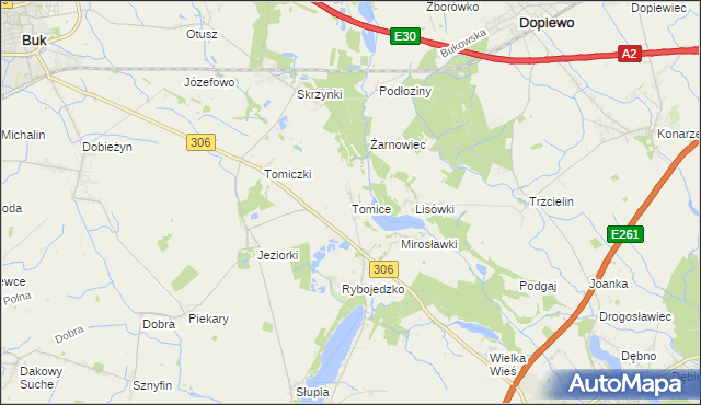 mapa Tomice gmina Stęszew, Tomice gmina Stęszew na mapie Targeo