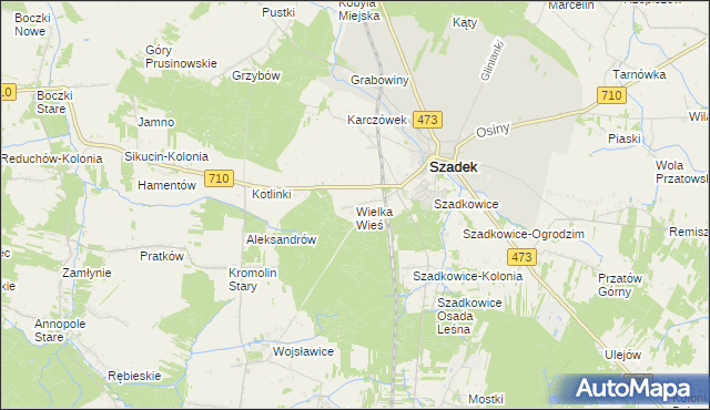 mapa Wielka Wieś gmina Szadek, Wielka Wieś gmina Szadek na mapie Targeo