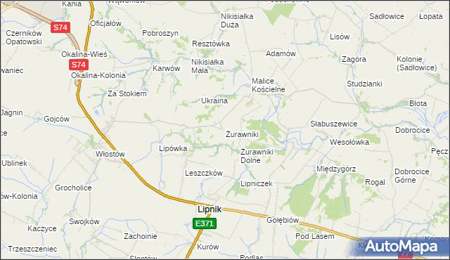 mapa Żurawniki gmina Lipnik, Żurawniki gmina Lipnik na mapie Targeo