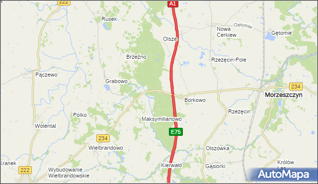 mapa Borkowo Leśne, Borkowo Leśne na mapie Targeo