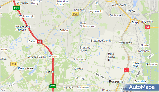 mapa Brzeziny Nowe, Brzeziny Nowe na mapie Targeo