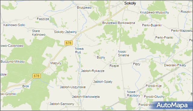 mapa Bujny gmina Sokoły, Bujny gmina Sokoły na mapie Targeo