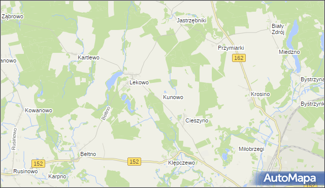 mapa Kunowo gmina Świdwin, Kunowo gmina Świdwin na mapie Targeo