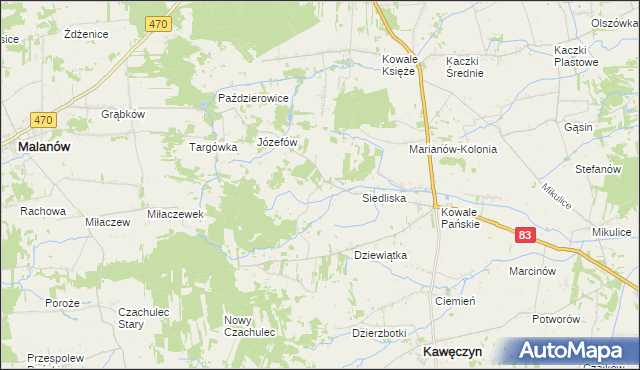 mapa Leśnictwo gmina Kawęczyn, Leśnictwo gmina Kawęczyn na mapie Targeo