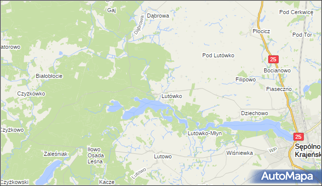 mapa Lutówko gmina Sępólno Krajeńskie, Lutówko gmina Sępólno Krajeńskie na mapie Targeo
