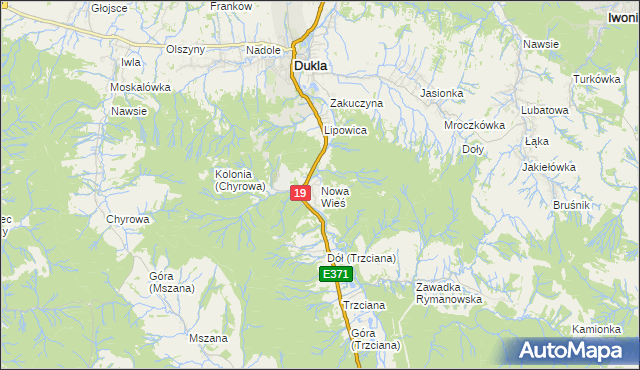 mapa Nowa Wieś gmina Dukla, Nowa Wieś gmina Dukla na mapie Targeo