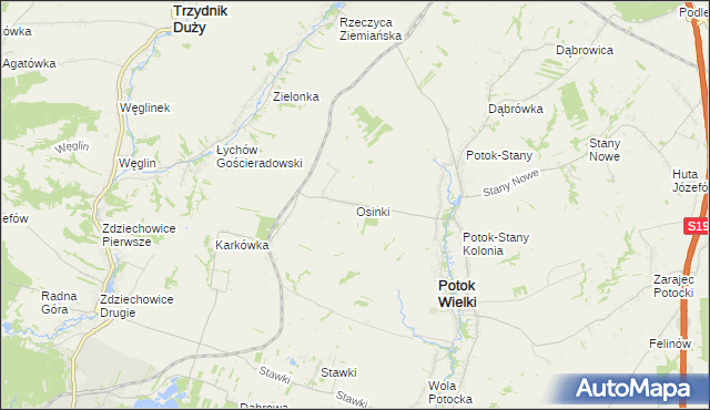 mapa Osinki gmina Potok Wielki, Osinki gmina Potok Wielki na mapie Targeo