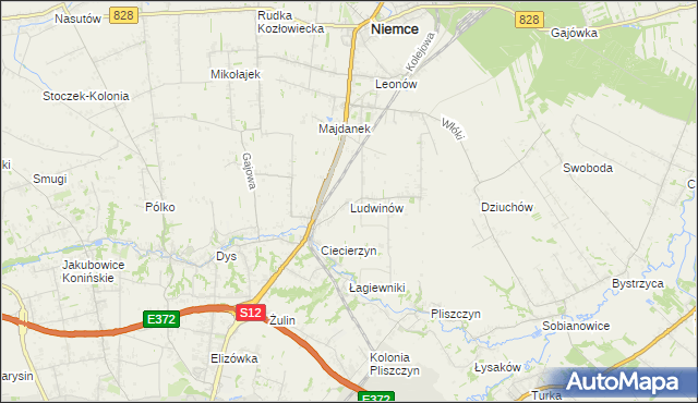 mapa Ludwinów gmina Niemce, Ludwinów gmina Niemce na mapie Targeo