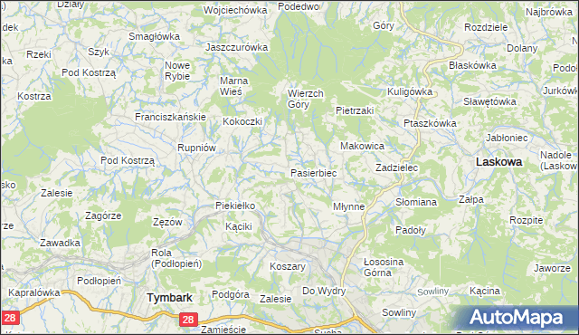 mapa Pasierbiec, Pasierbiec na mapie Targeo