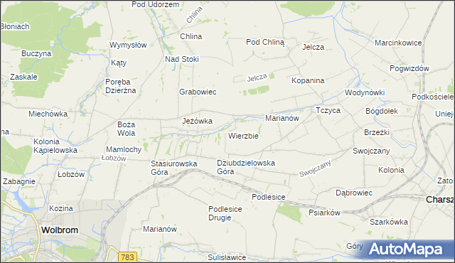 mapa Wierzbie gmina Charsznica, Wierzbie gmina Charsznica na mapie Targeo