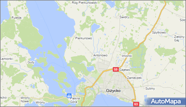 mapa Antonowo gmina Giżycko, Antonowo gmina Giżycko na mapie Targeo