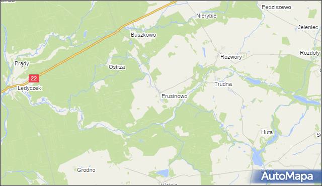 mapa Prusinowo gmina Debrzno, Prusinowo gmina Debrzno na mapie Targeo