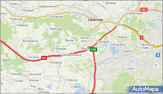 mapa Balice gmina Zabierzów, Balice gmina Zabierzów na mapie Targeo