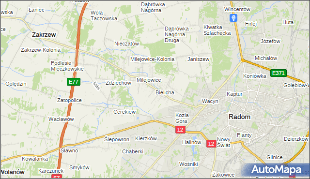 mapa Bielicha, Bielicha na mapie Targeo